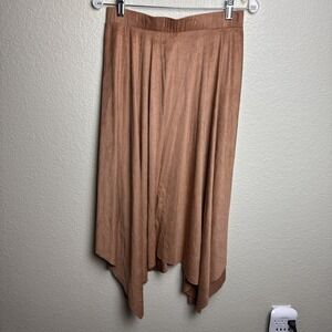 Sensational‎ Collection Women's Skirt Faux Brown Suede Size M Midi Elastic Waist